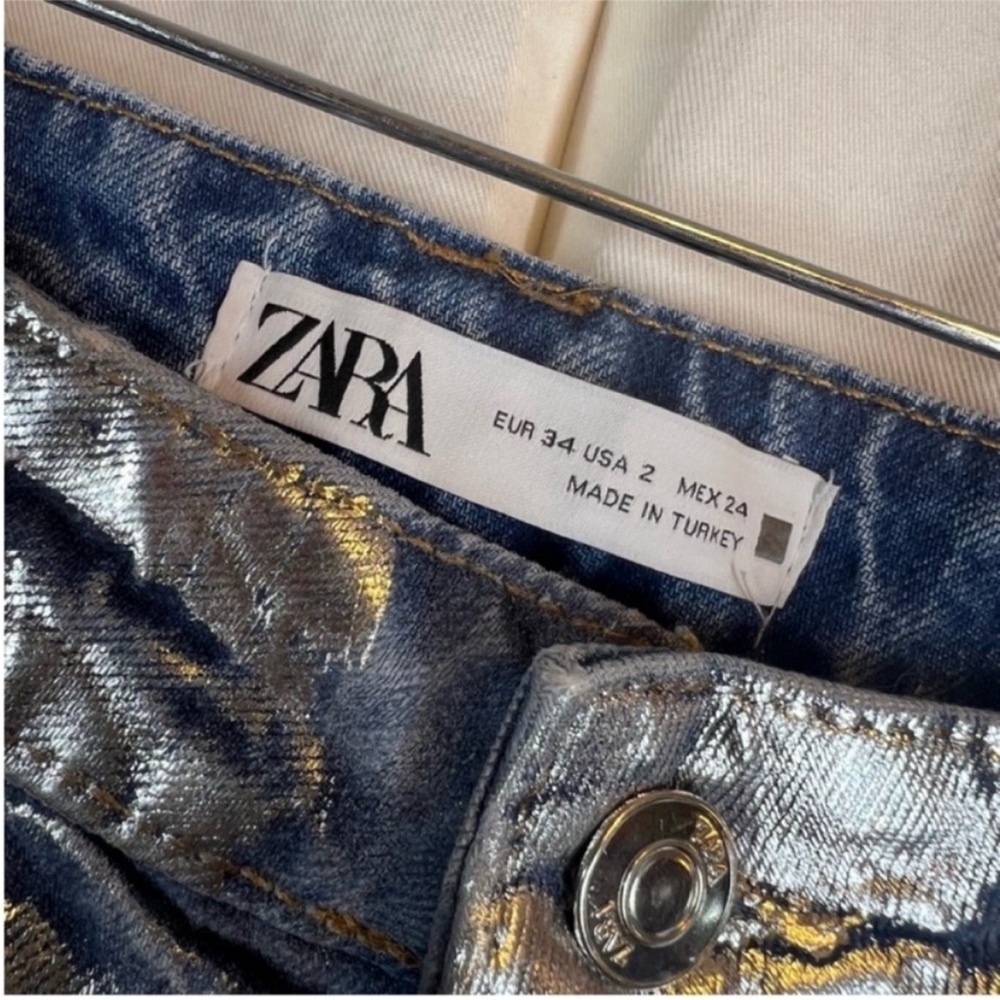 Zara metallic shimmer foil loose fit mid rise straight  leg jeans 90s inspo - Picture 3 of 5